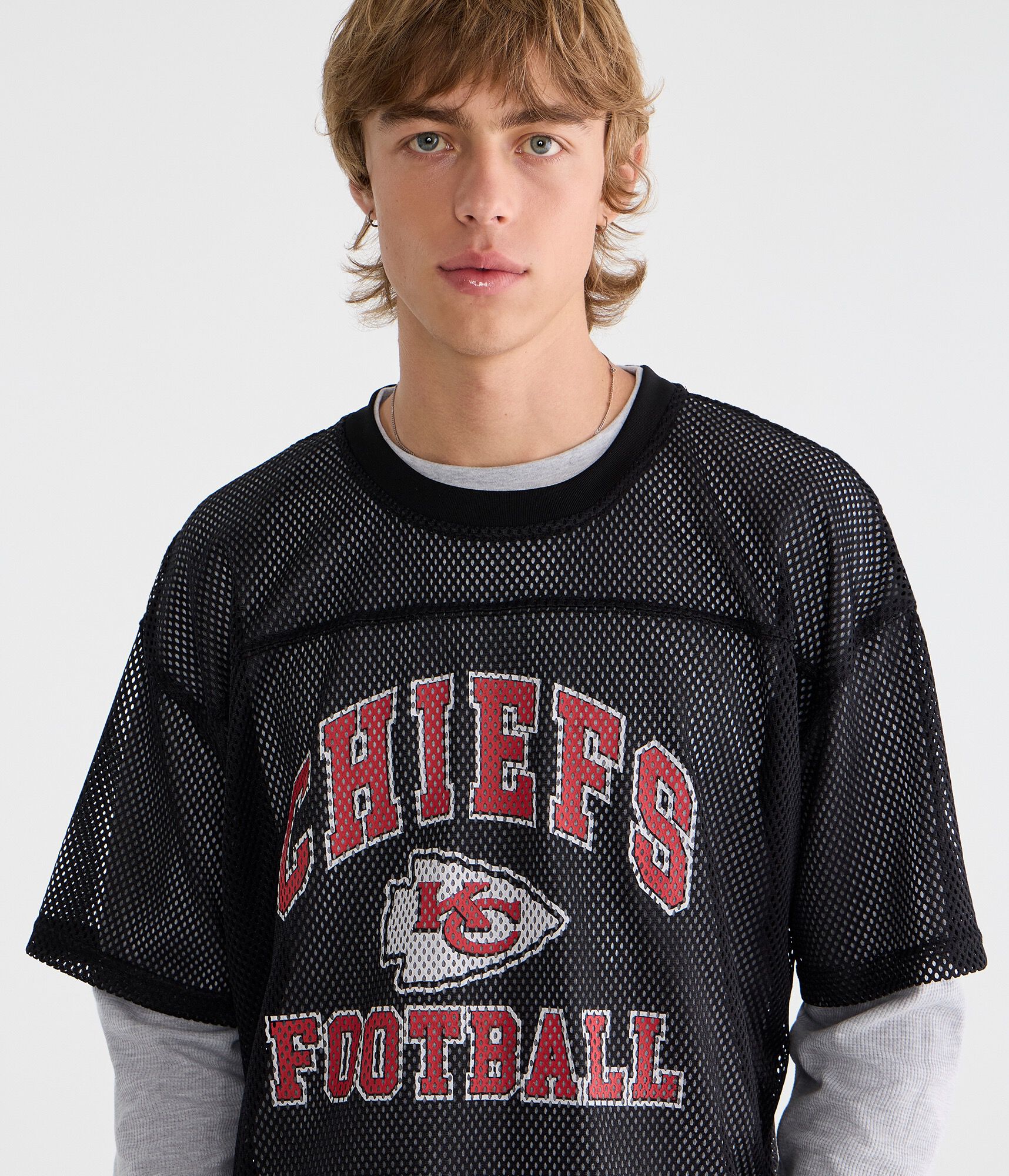 Long Sleeve Kansas City Chiefs Football Boxy Mesh 2Fer Top
