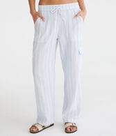 Striped Gauze Wide Leg Cargo Pants