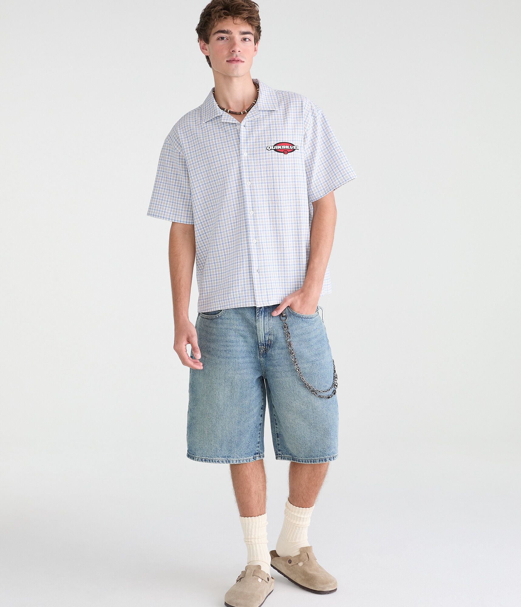 Quiksilver Oval Logo Microplaid Camp Shirt