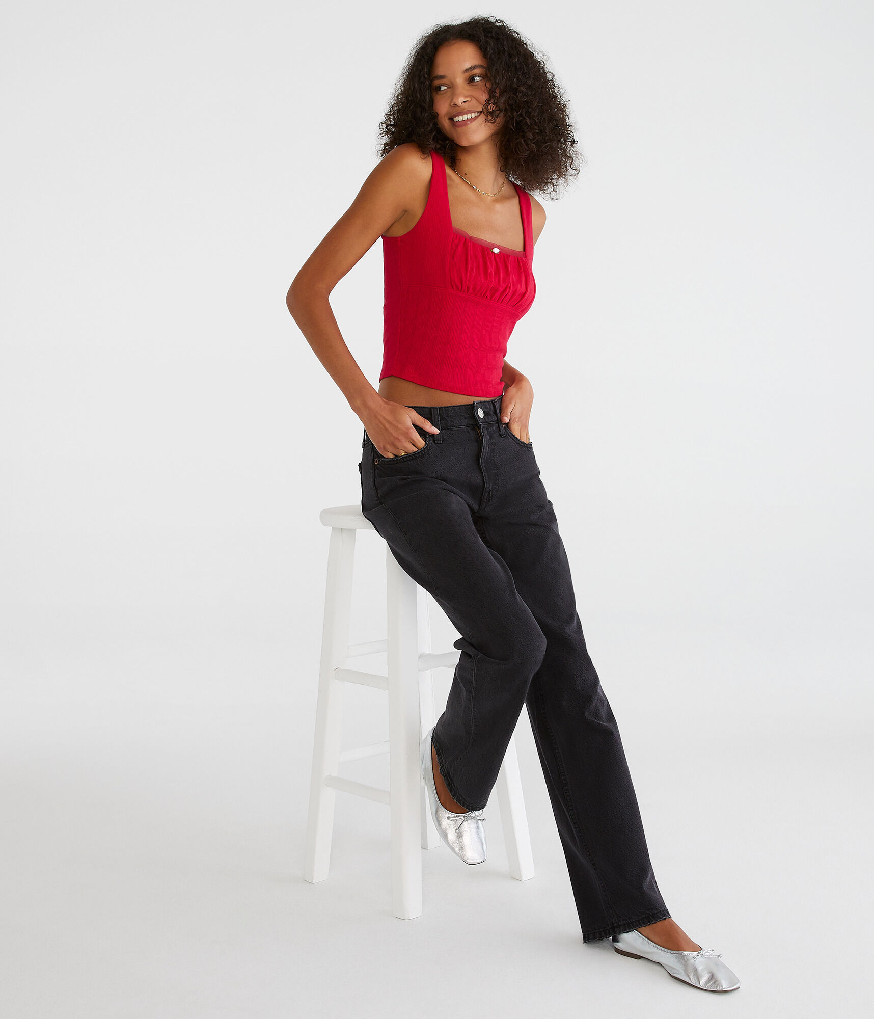 Solid Square-Neck Cropped Tank