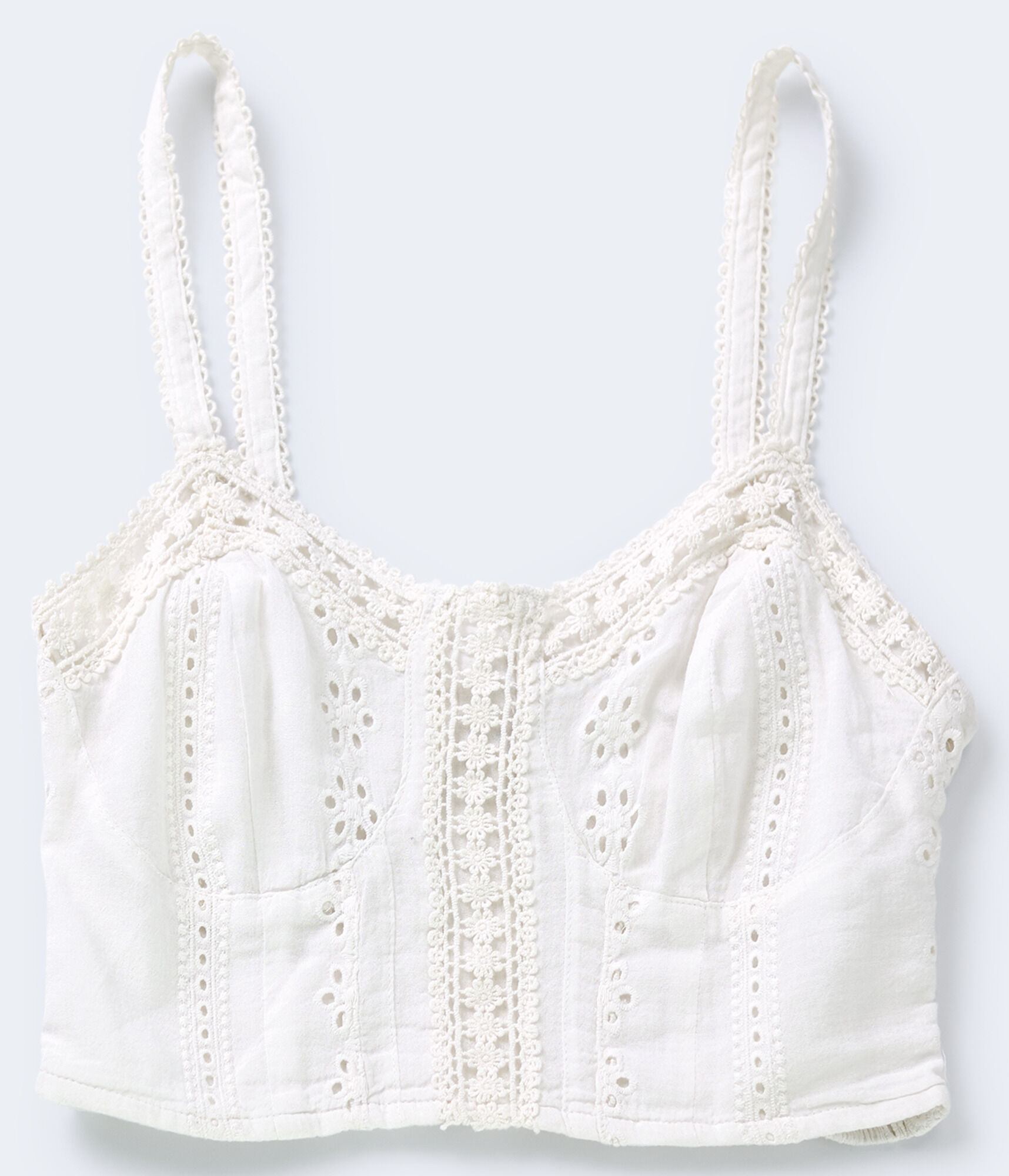 Tonal Gingham Lace Eyelet Crop Top