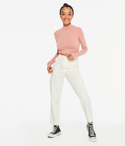 Long Sleeve Seriously Soft Mock-Neck Crop Top