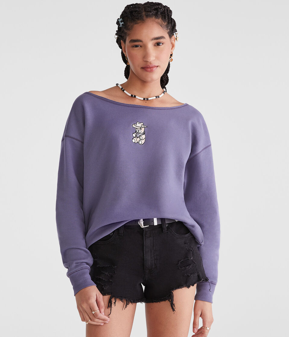 Cowboy Bear Off-The-Shoulder Sweatshirt