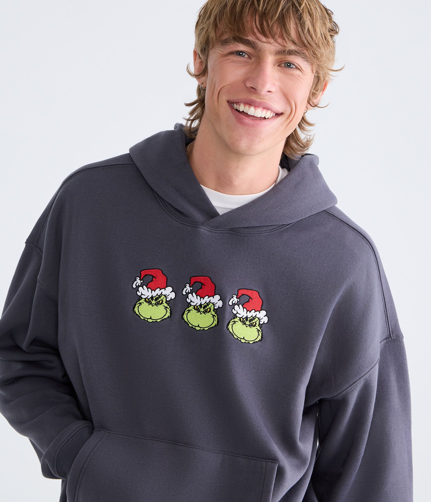 Santa Hat Grinch Boxy Pullover Hoodie
