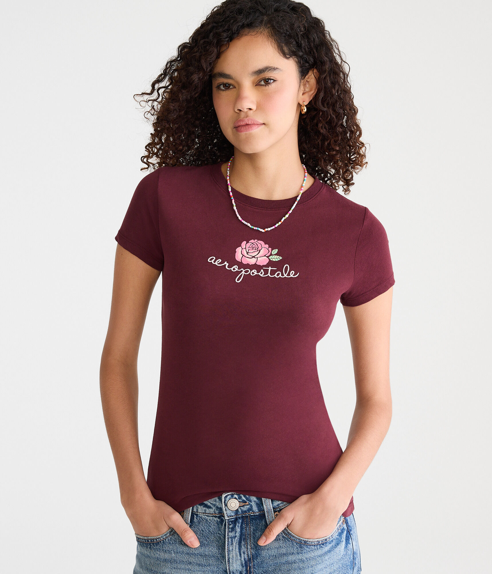 Aeropostale Script Rose Graphic Tee