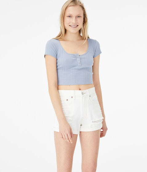 Scoop-Neck Cropped Henley Scoop-Neck Cropped Henley
