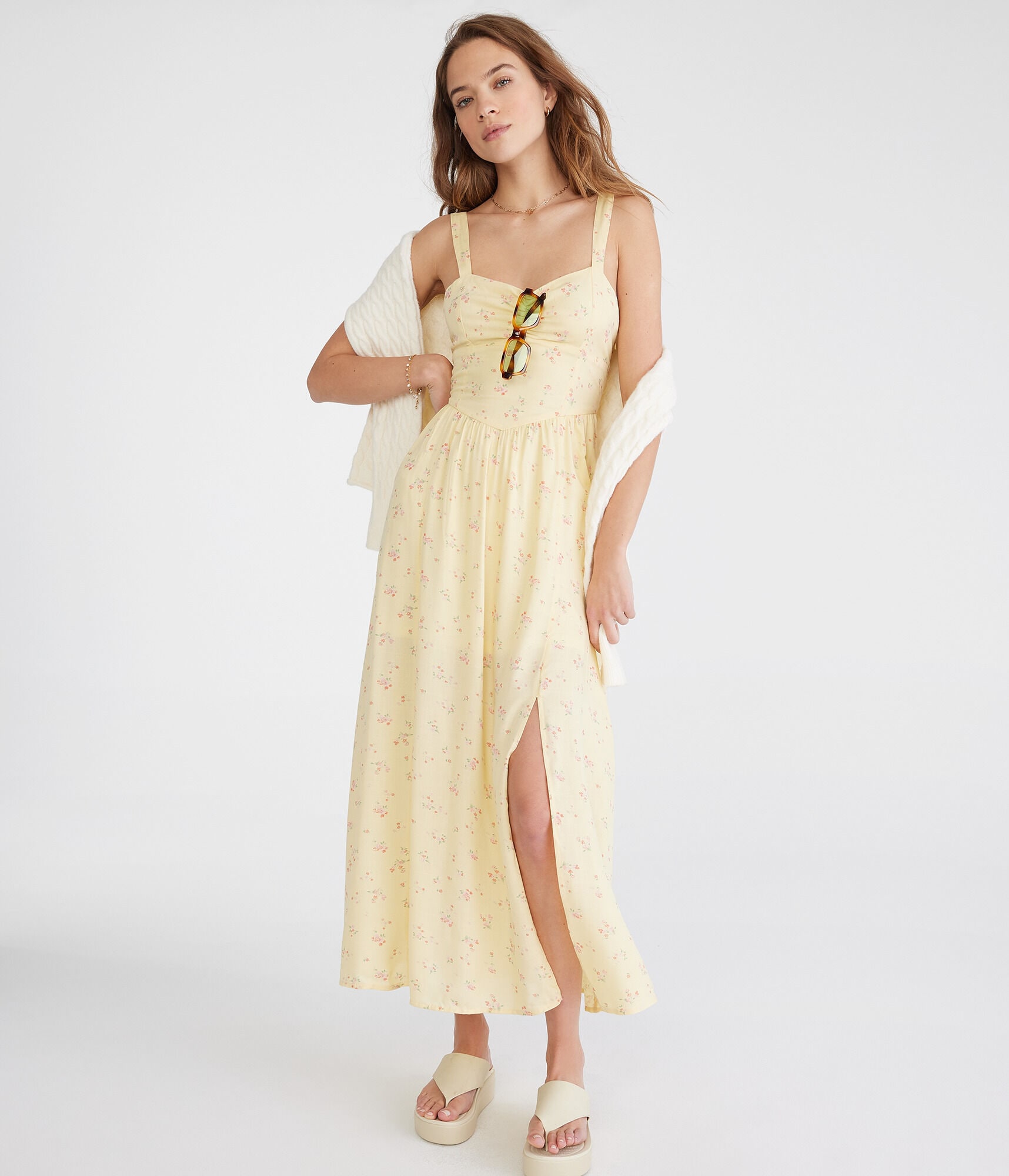 Floral Sweetheart Open-Back Maxi Dress