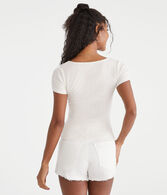 Floral Pointelle Cinch V-Neck Top