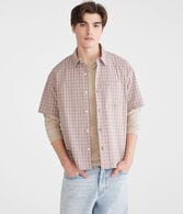 Short Sleeve Micro Plaid Boxy Shirt