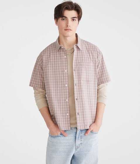 Short Sleeve Micro Plaid Boxy Shirt Short Sleeve Micro Plaid Boxy Shirt