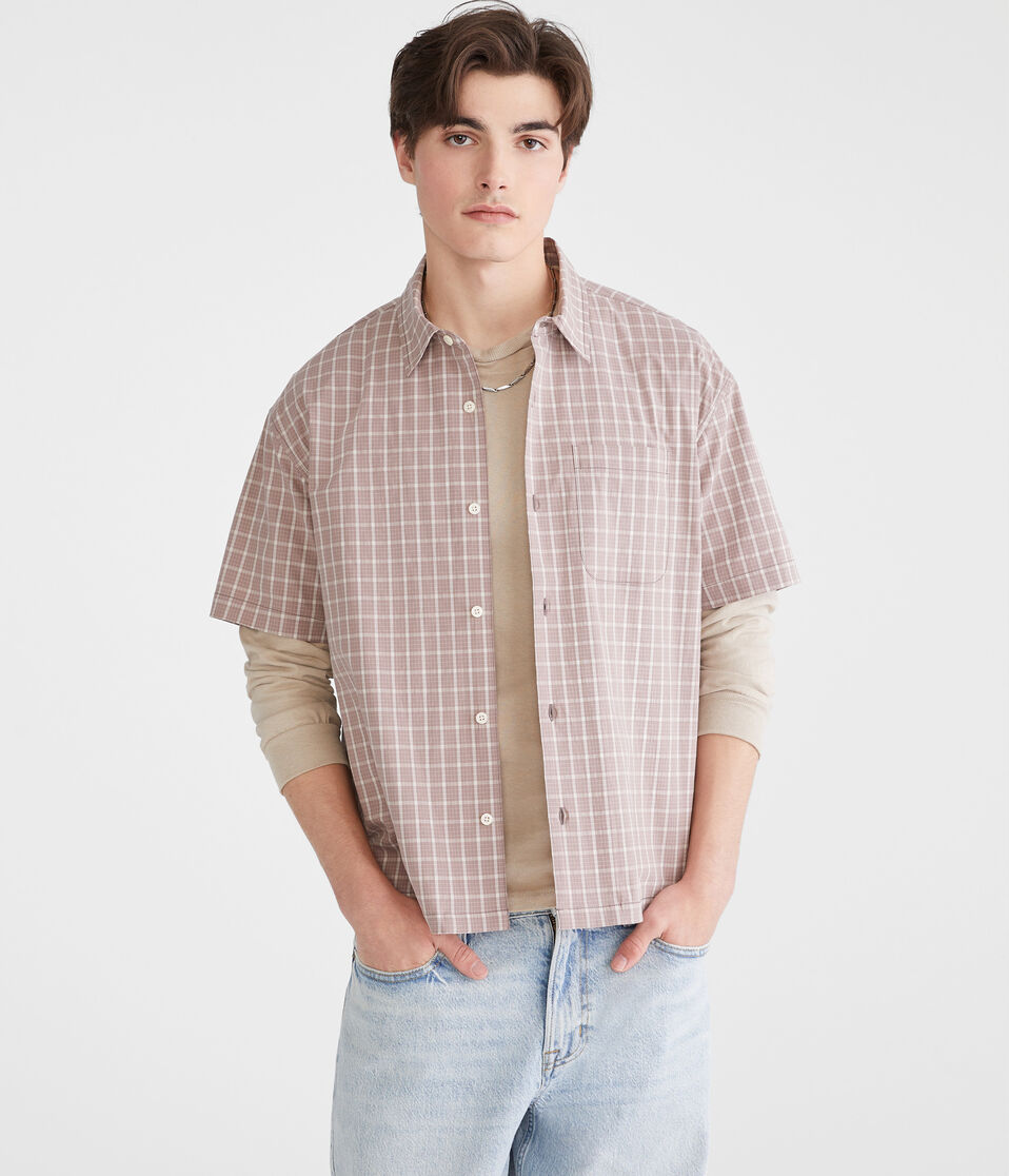 Short Sleeve Micro Plaid Boxy Shirt