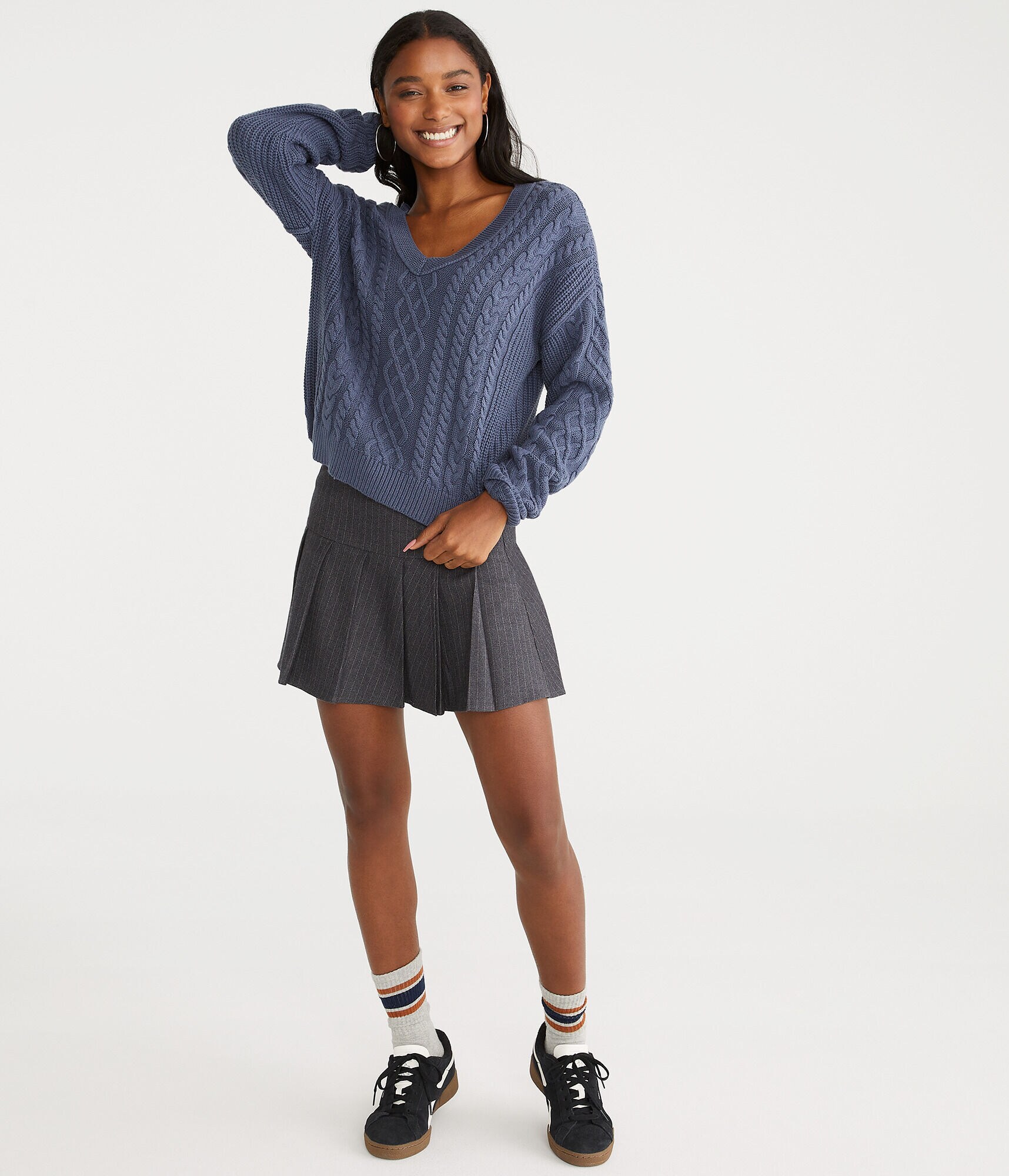 Slouchy Cable V-Neck Sweater