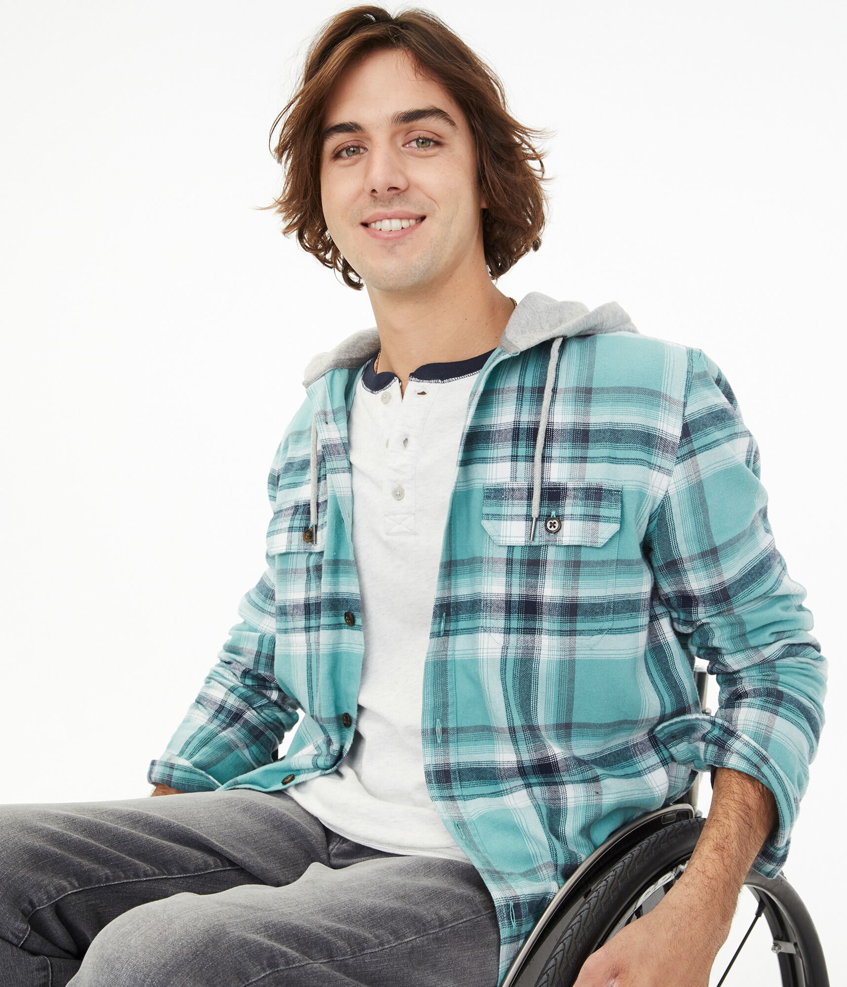 Long Sleeve Plaid Hooded Button-Down Shirt