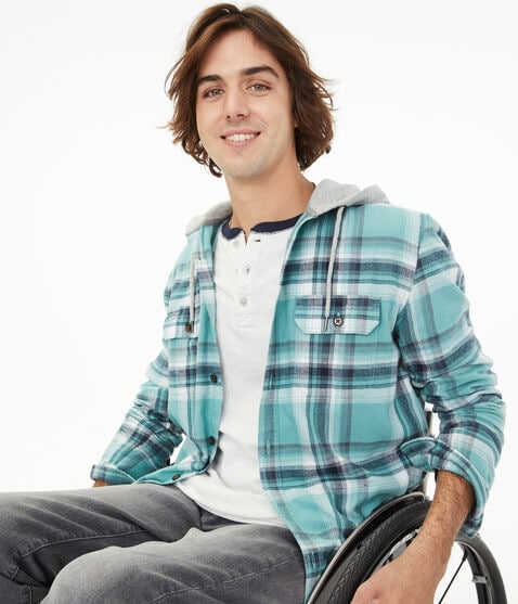 Long Sleeve Plaid Hooded Button-Down Shirt Long Sleeve Plaid Hooded Button-Down Shirt
