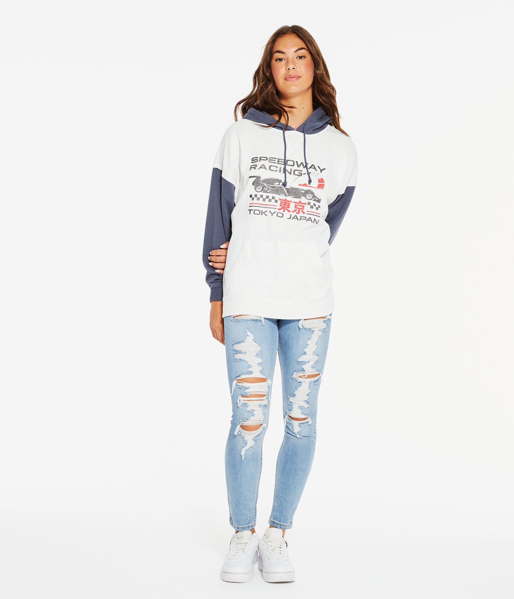 Speedway Racing Colorblocked Oversized Pullover Hoodie