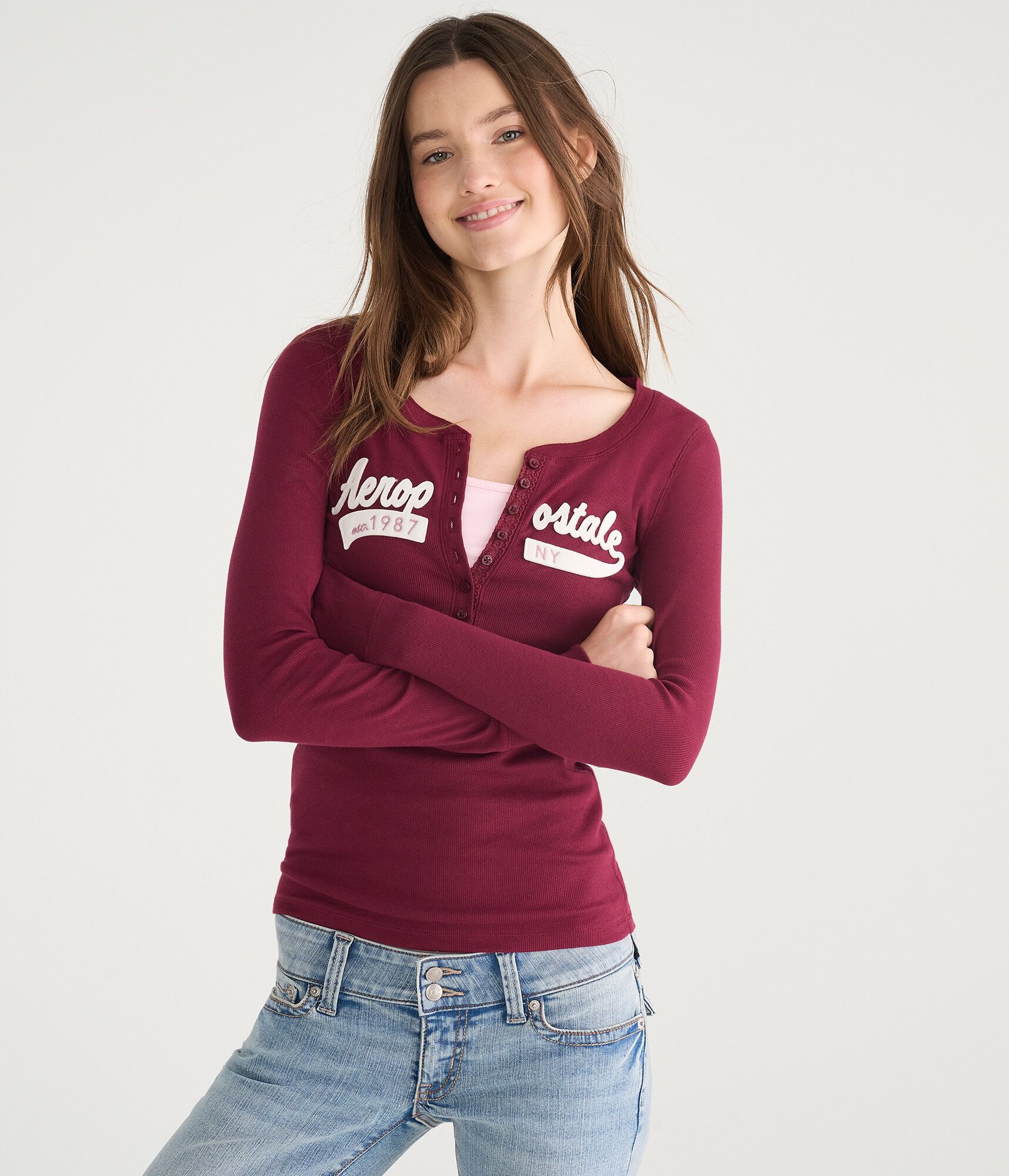 Long Sleeve Aeropostale NY Graphic Henley