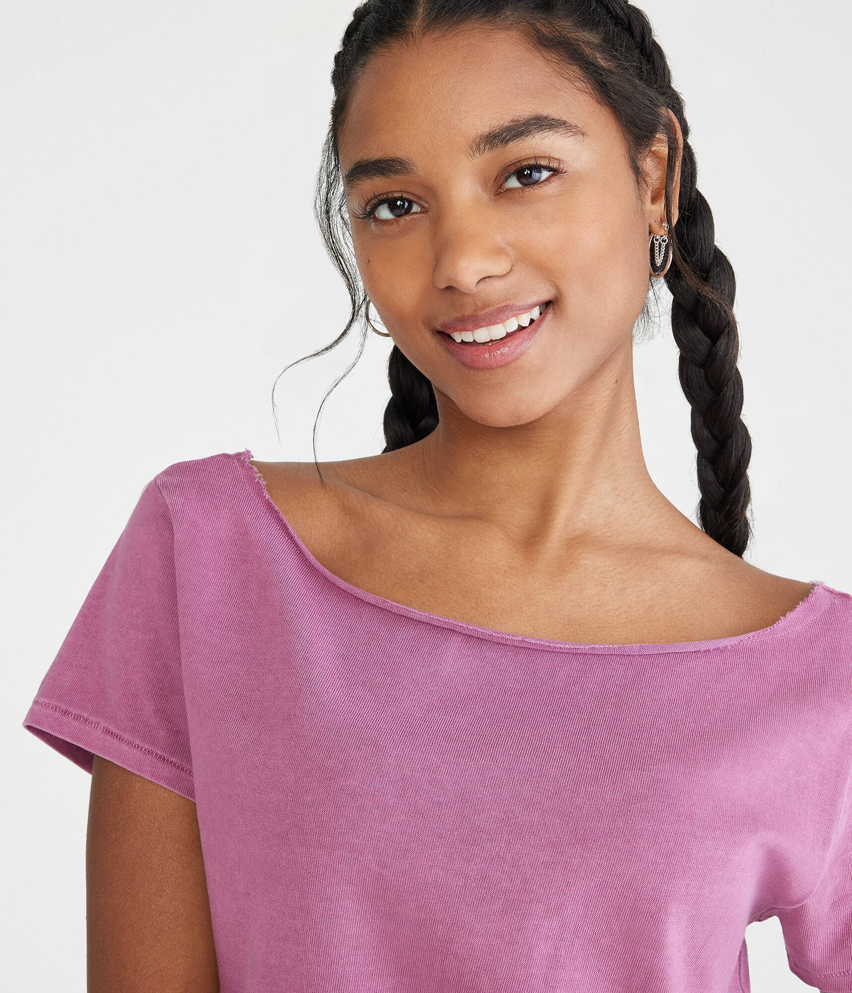 Washed Off-The-Shoulder Vintage Fit Crew Tee