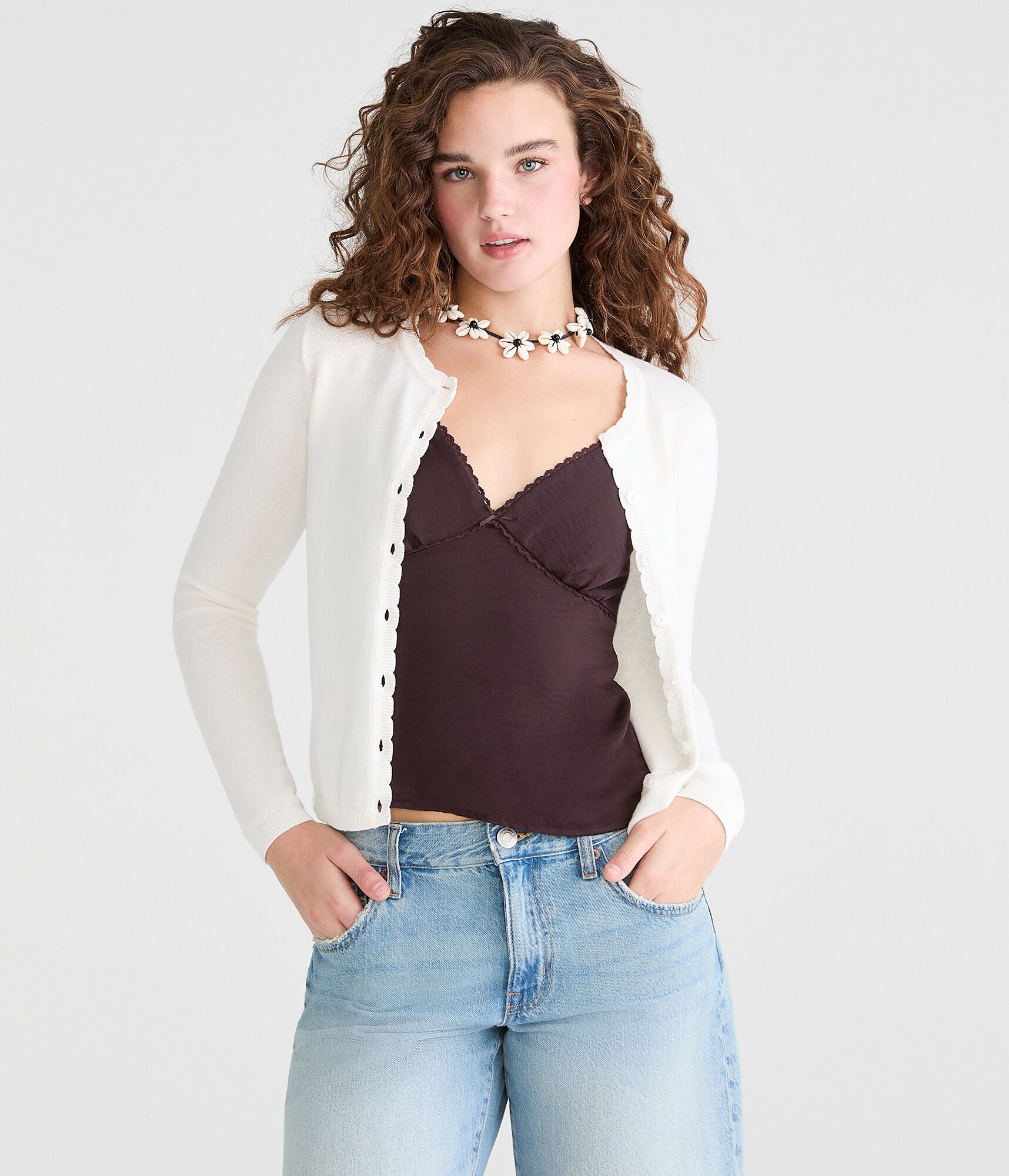 Scalloped Crew Cardigan