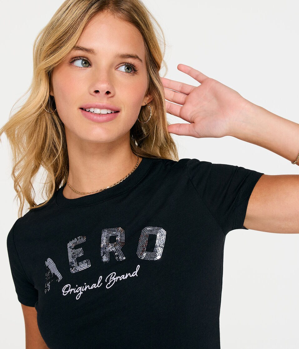 Aero Original Brand Sequin Graphic Tee
