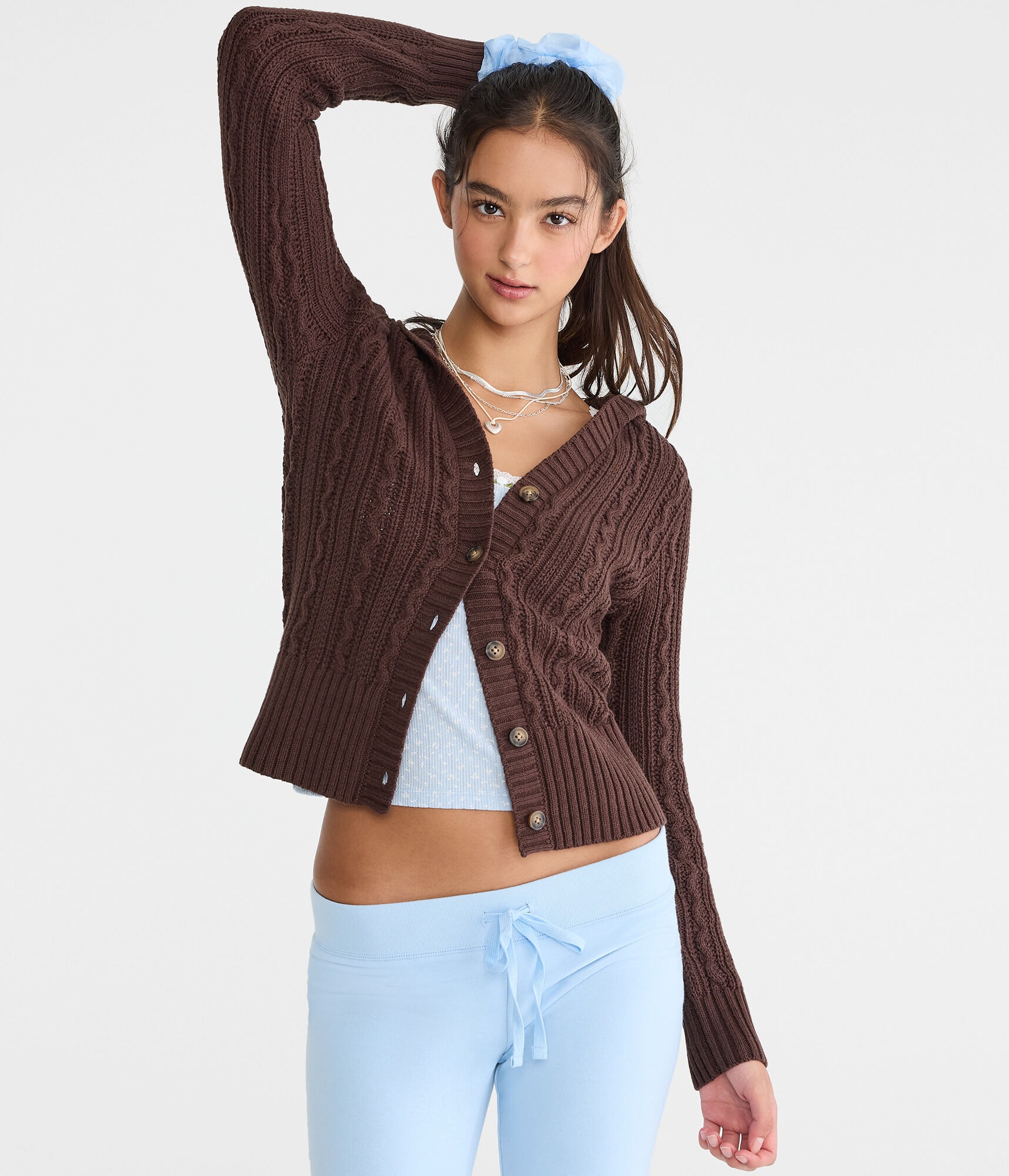 Cable Knit Hooded Cardigan