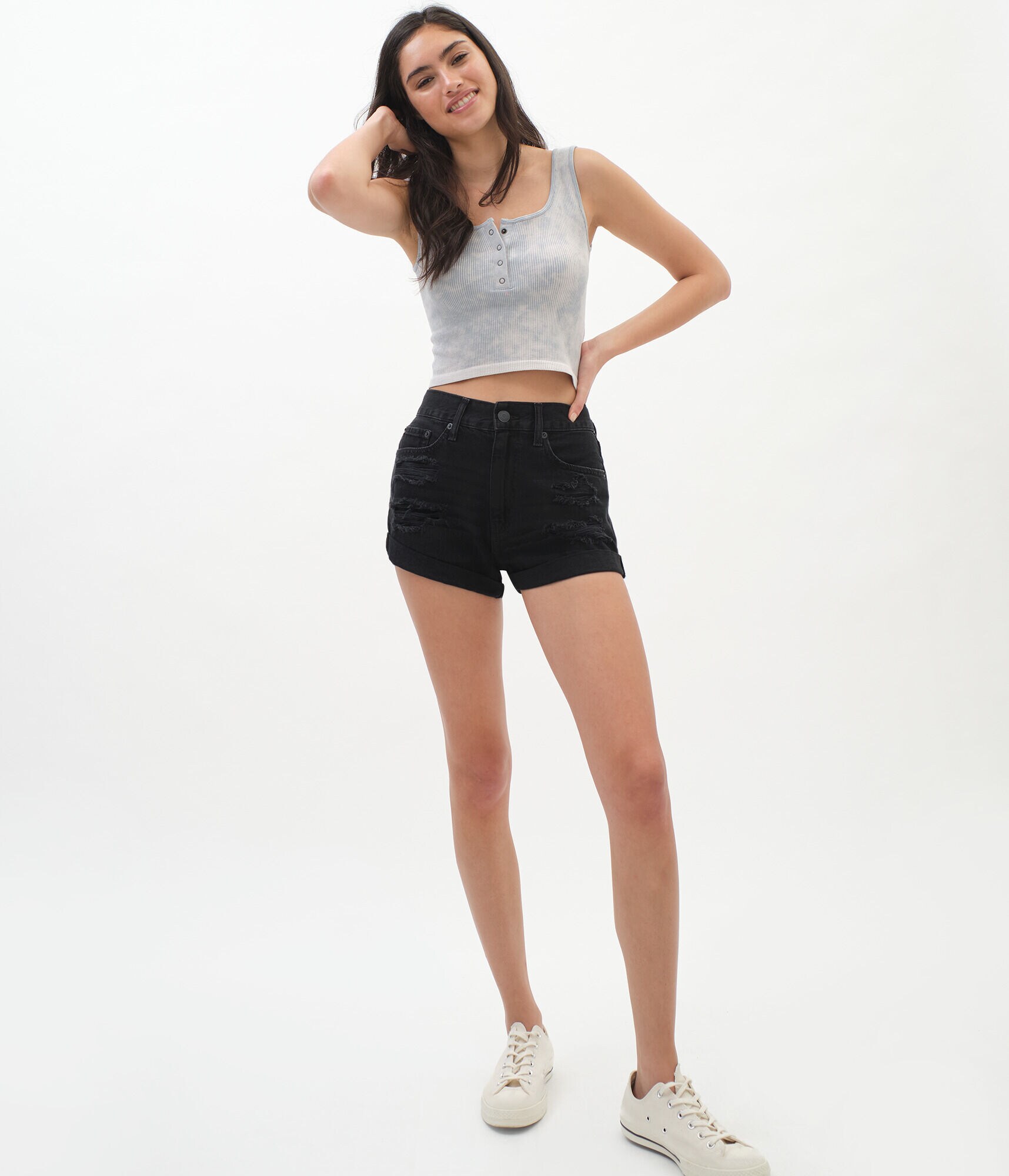 High-Rise Denim Mom Shorts