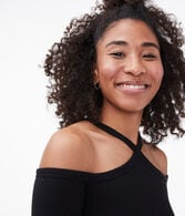 Long Sleeve Cold-Shoulder Diamond-Neck Bodycon Top