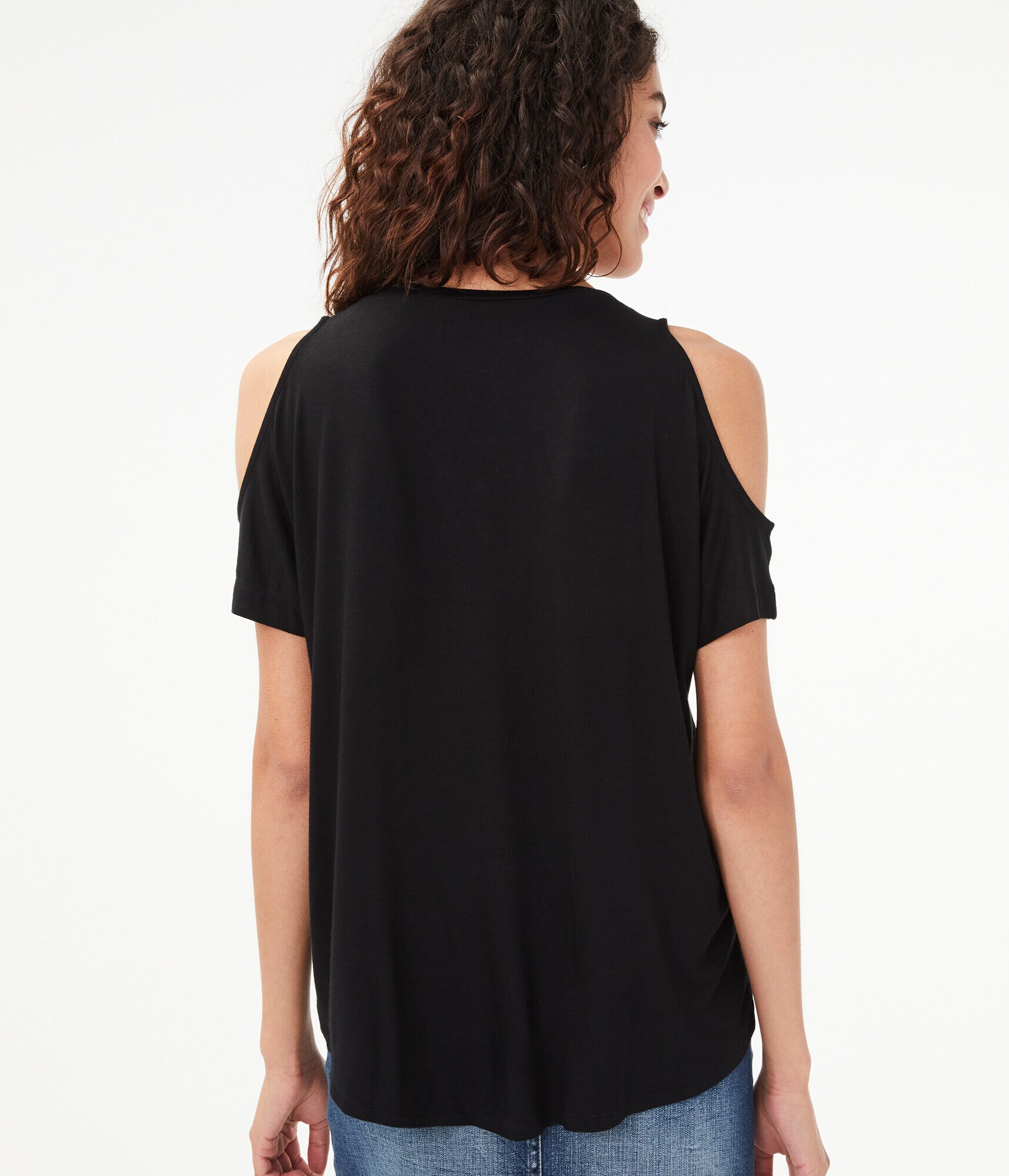 Seriously Soft Cold-Shoulder Lace-Up Top***