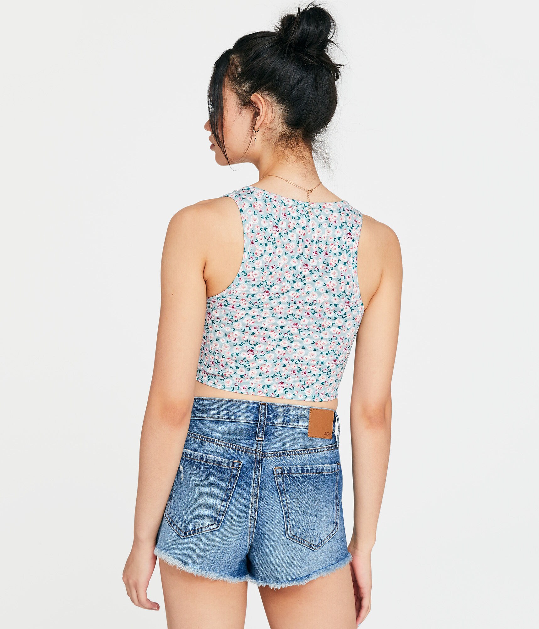 Floral Seamless V-Neck Cropped Tank