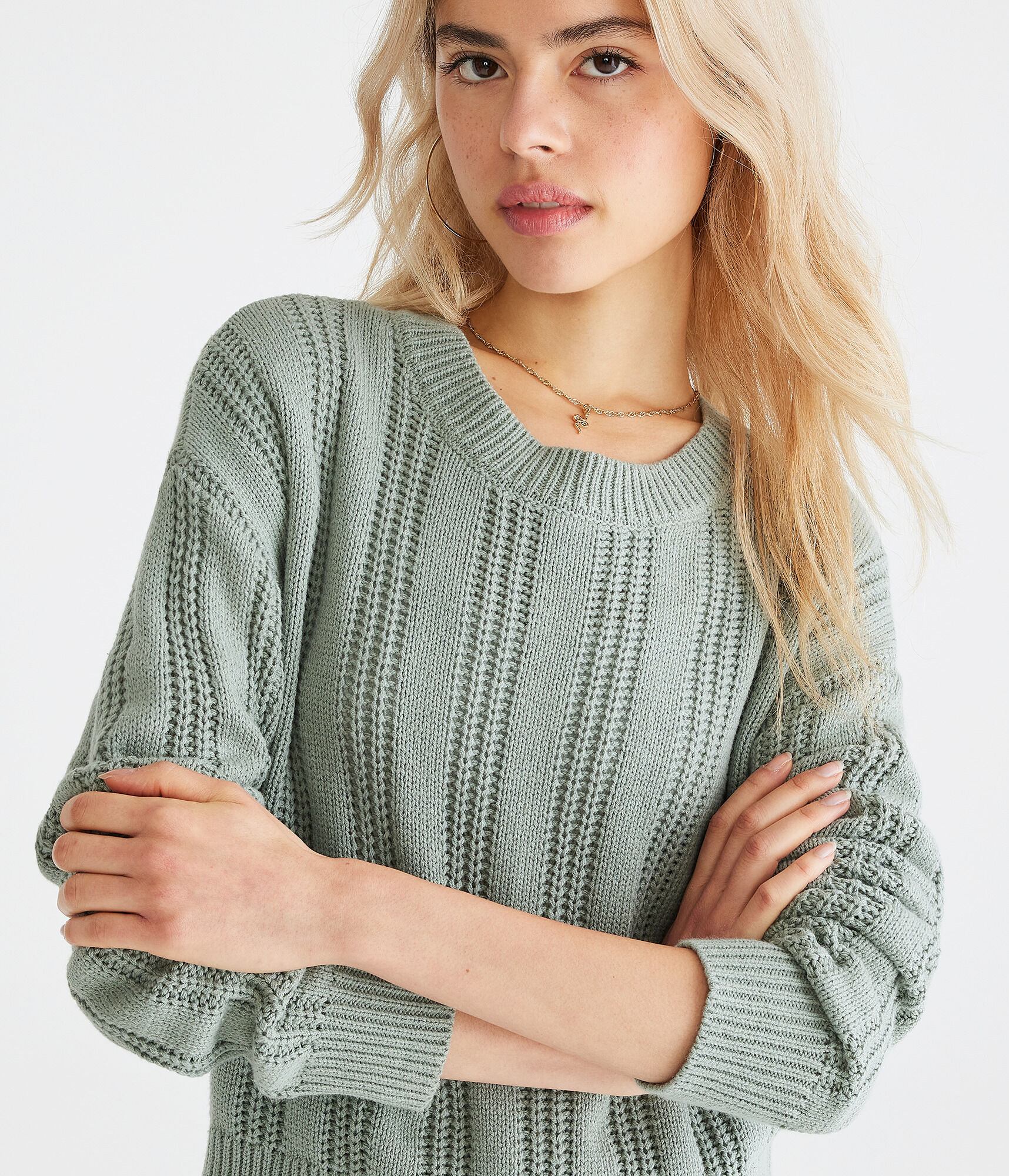 Ribbed Cropped Crew Sweater