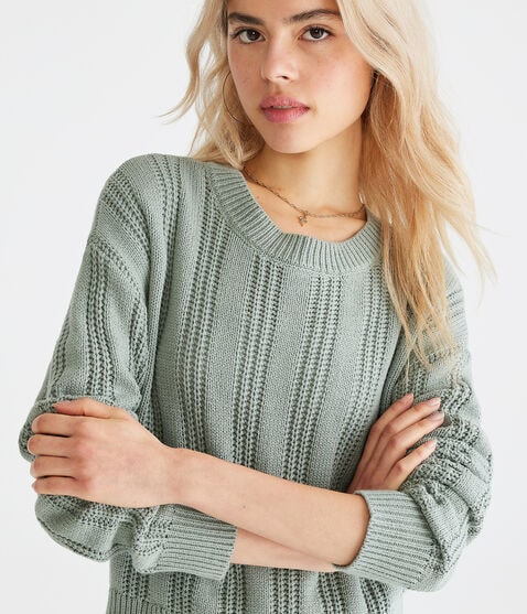 Ribbed Cropped Crew Sweater