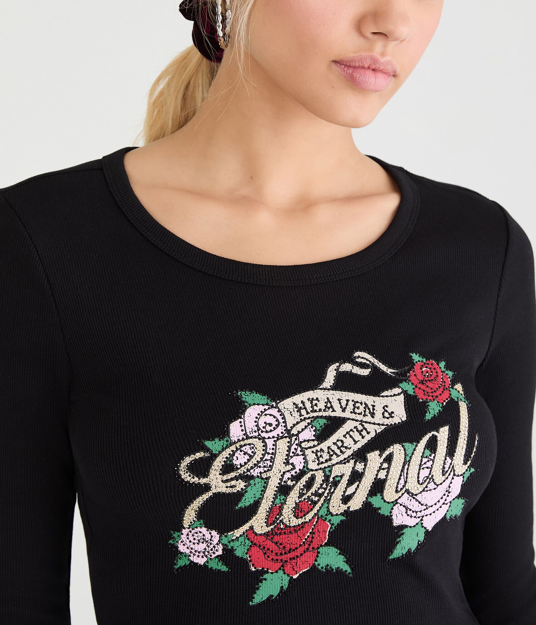 Long Sleeve Tattoo Roses Graphic Tee