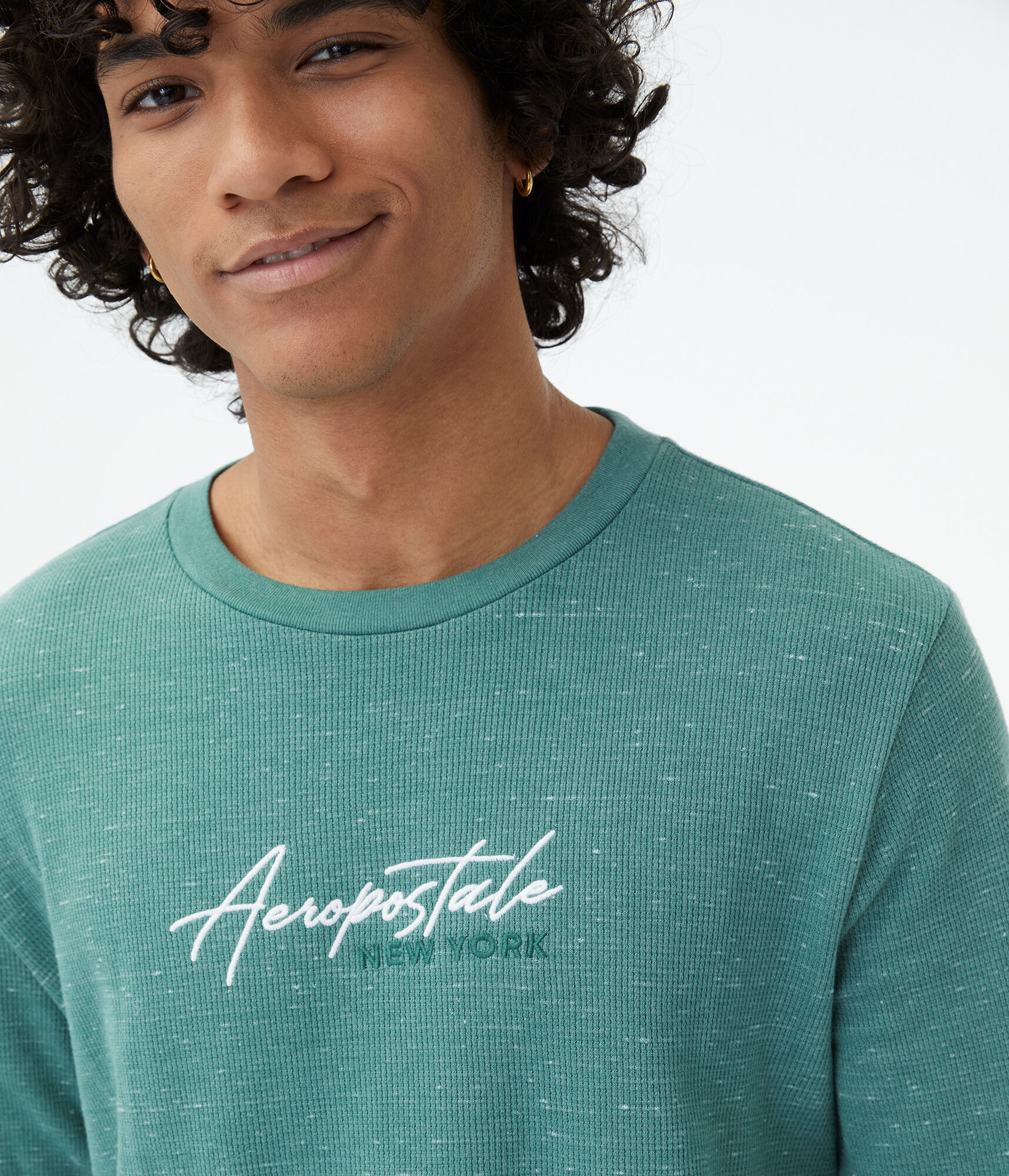 Long Sleeve Script Logo Curved Hem Thermal Graphic Tee