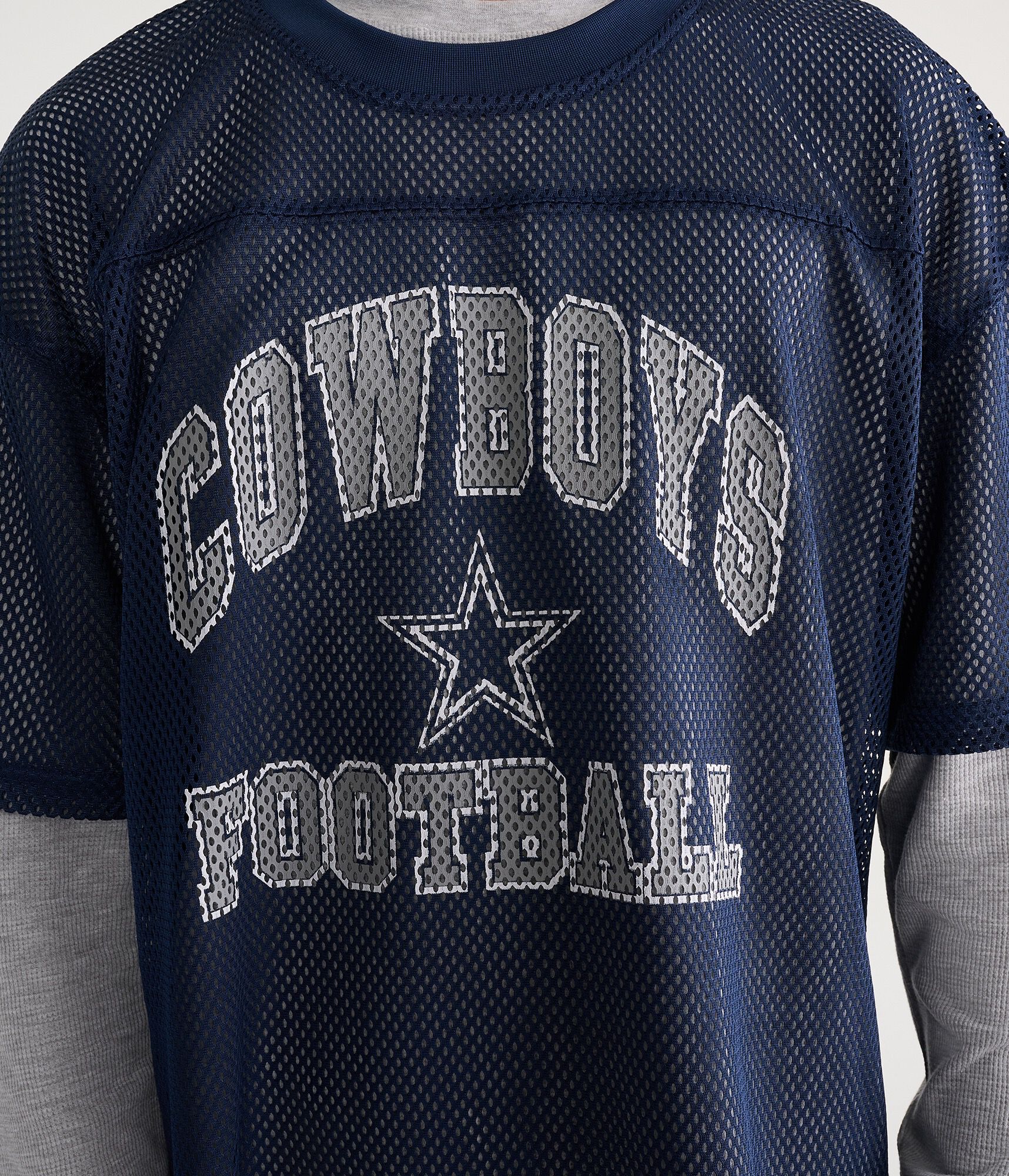 Long Sleeve Dallas Cowboys Football Boxy Mesh 2Fer Top