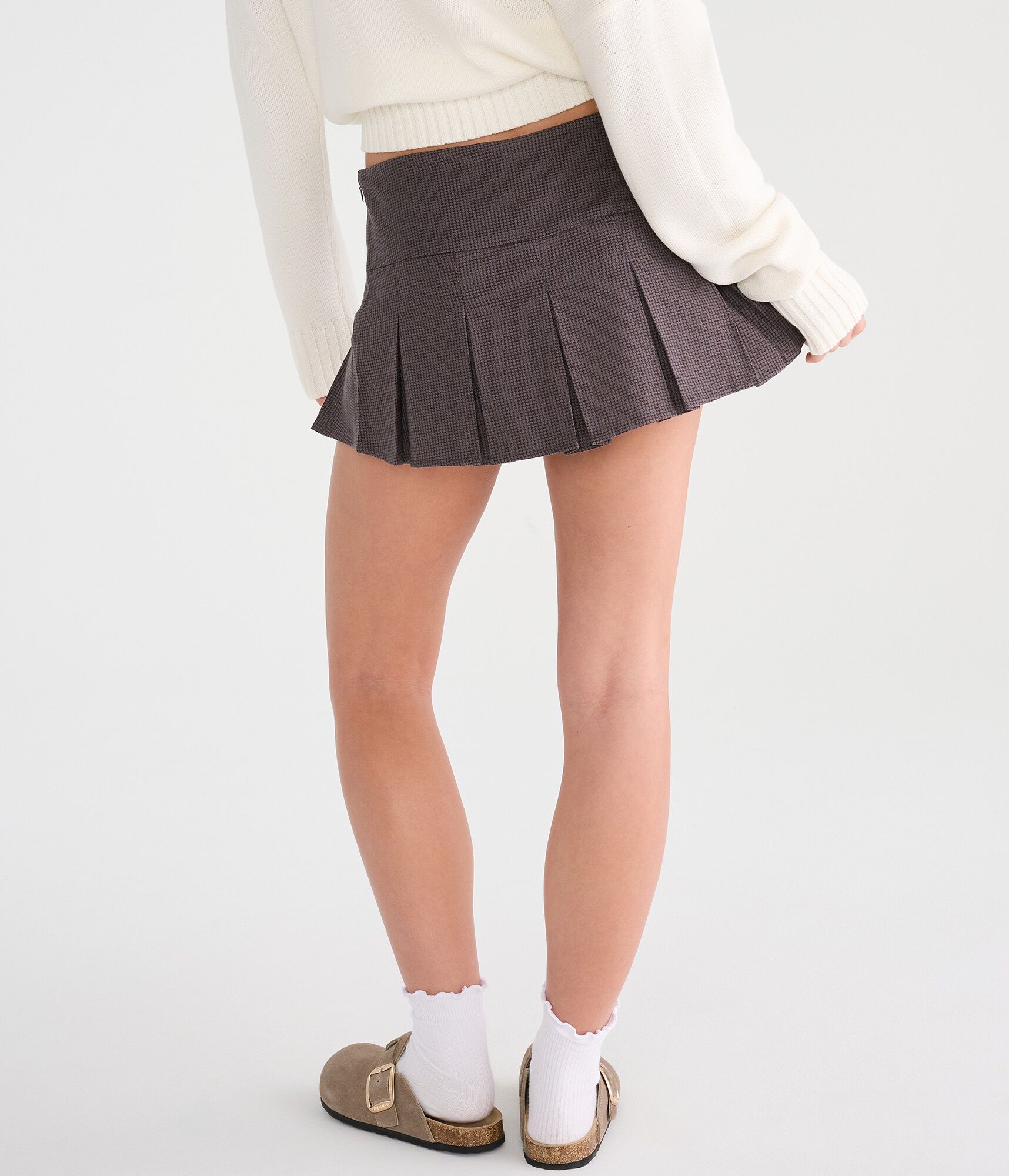 Houndstooth Pleated Low-Rise Mini Skirt