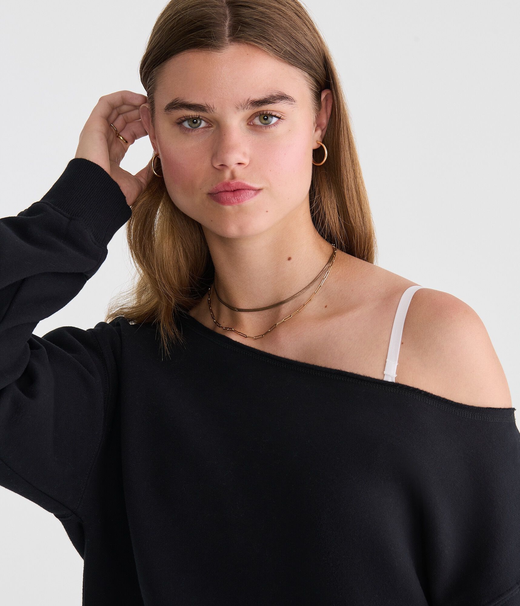 Cloud Soft Cinched Waist Off-The-Shoulder Sweatshirt