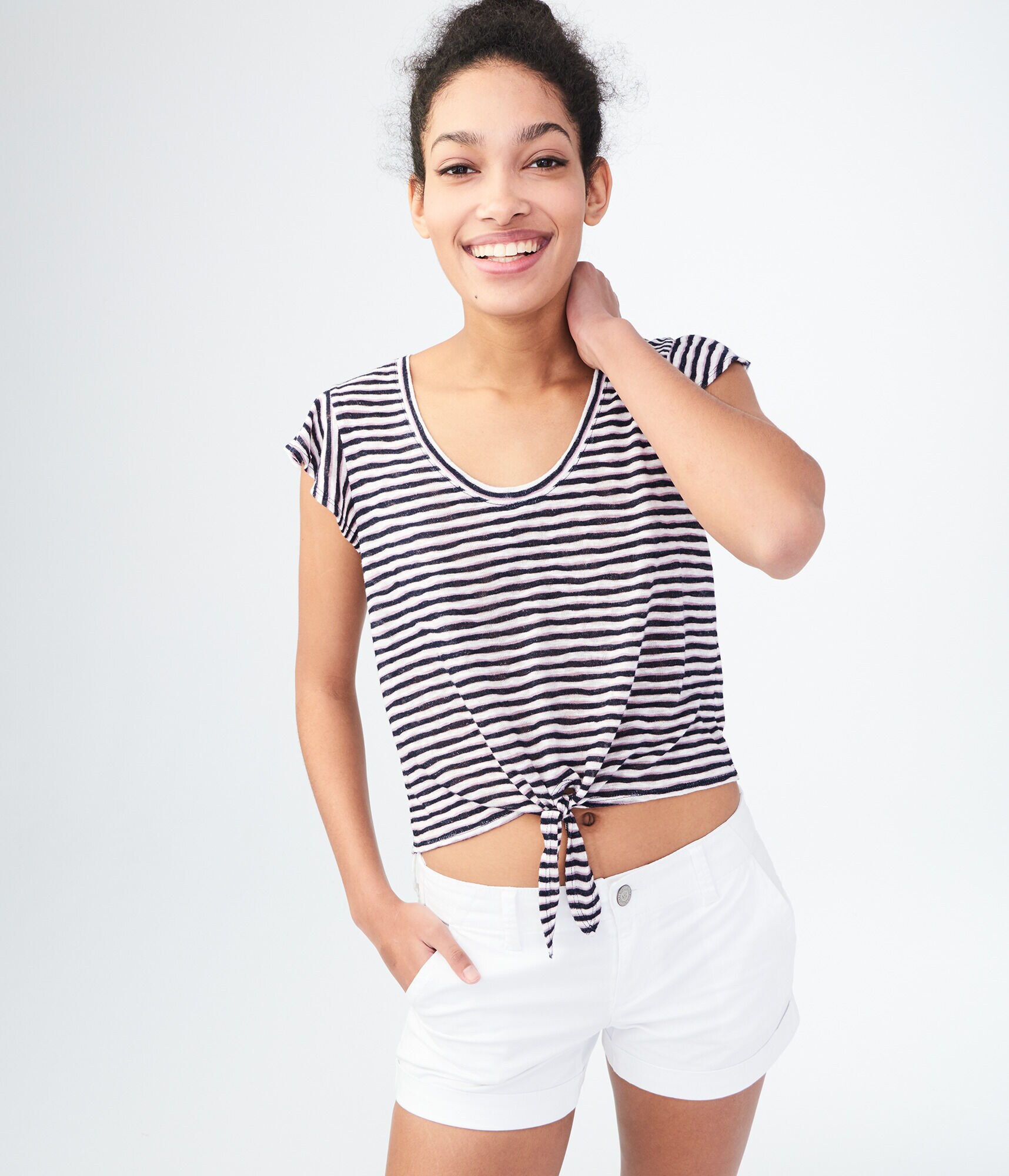 Striped Tie-Front Tee