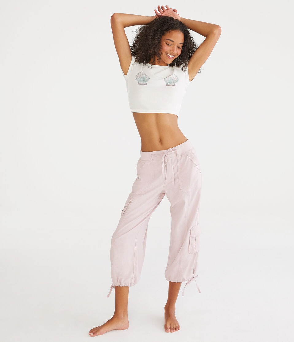Mid-Rise Linen Utility Cargo Capris