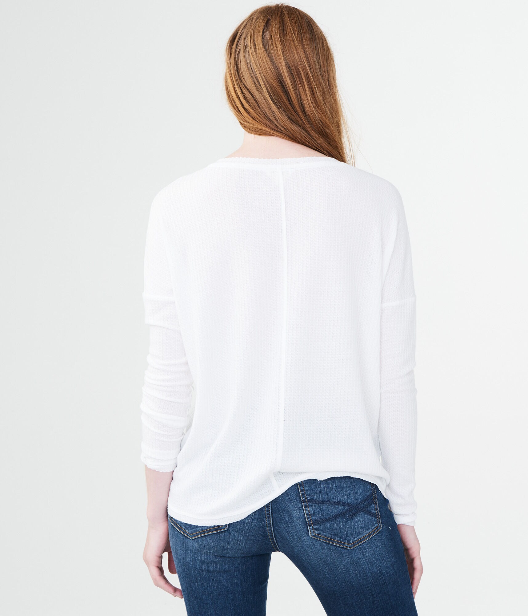 Long Sleeve Ruched Waffle-Knit Top