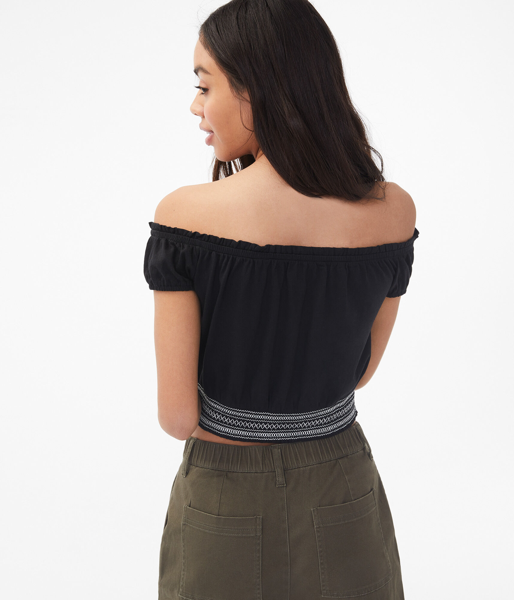 Embroidered Off-The-Shoulder Peasant Top