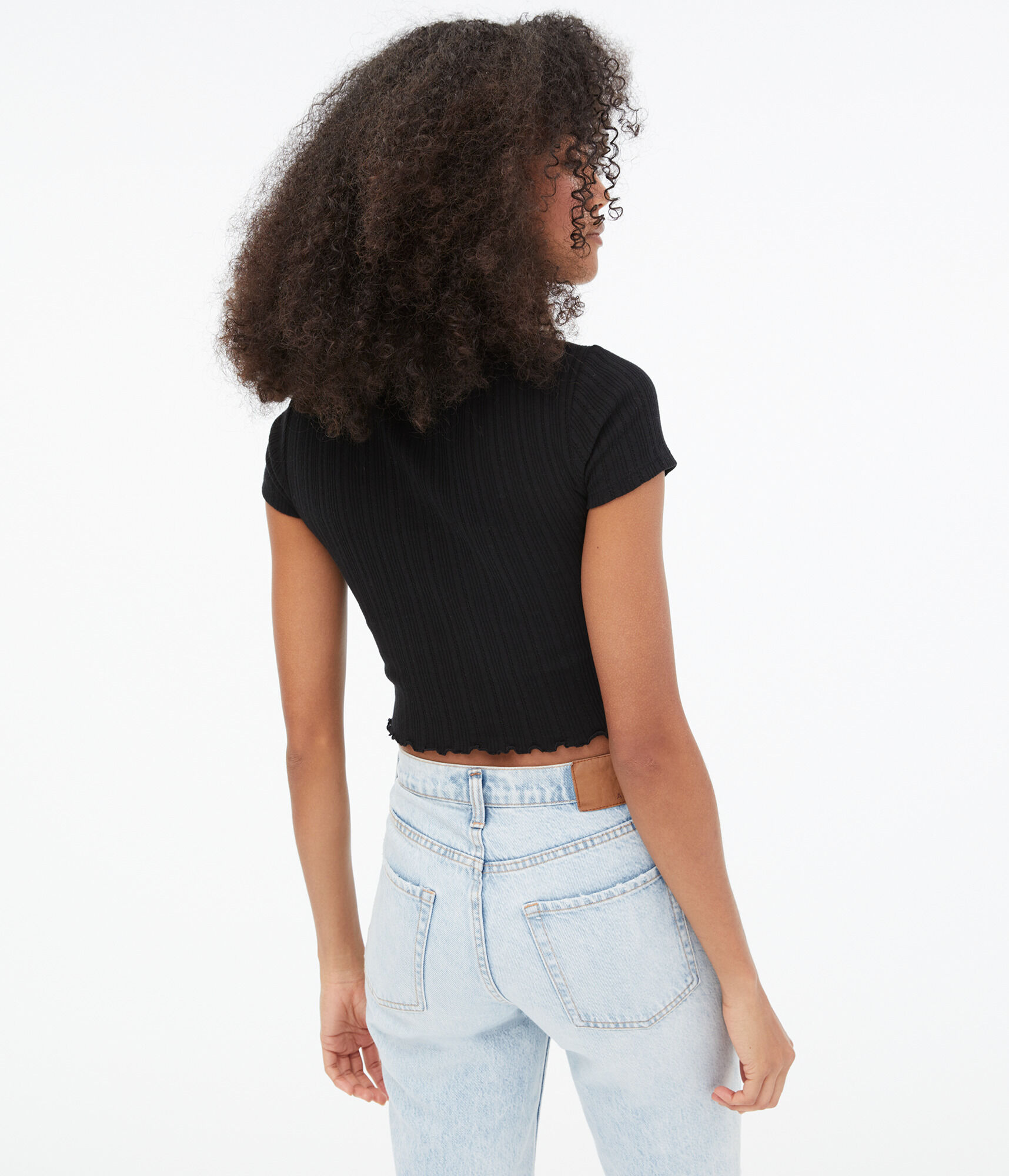 Pointelle Notch-Neck Shrunken Tee