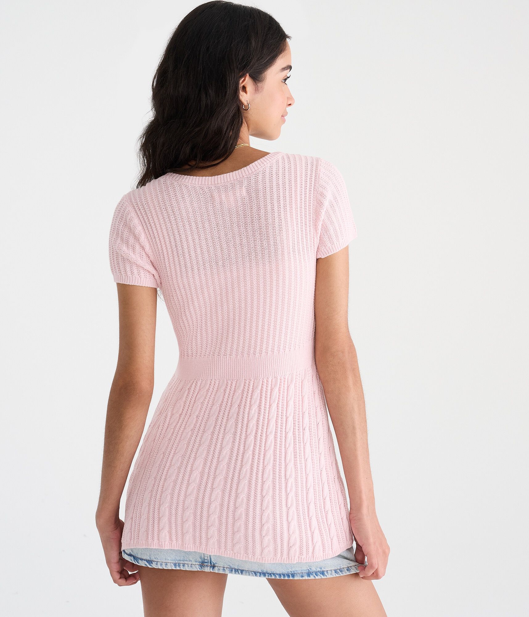 Short Sleeve Scoop-Neck Babydoll Sweater