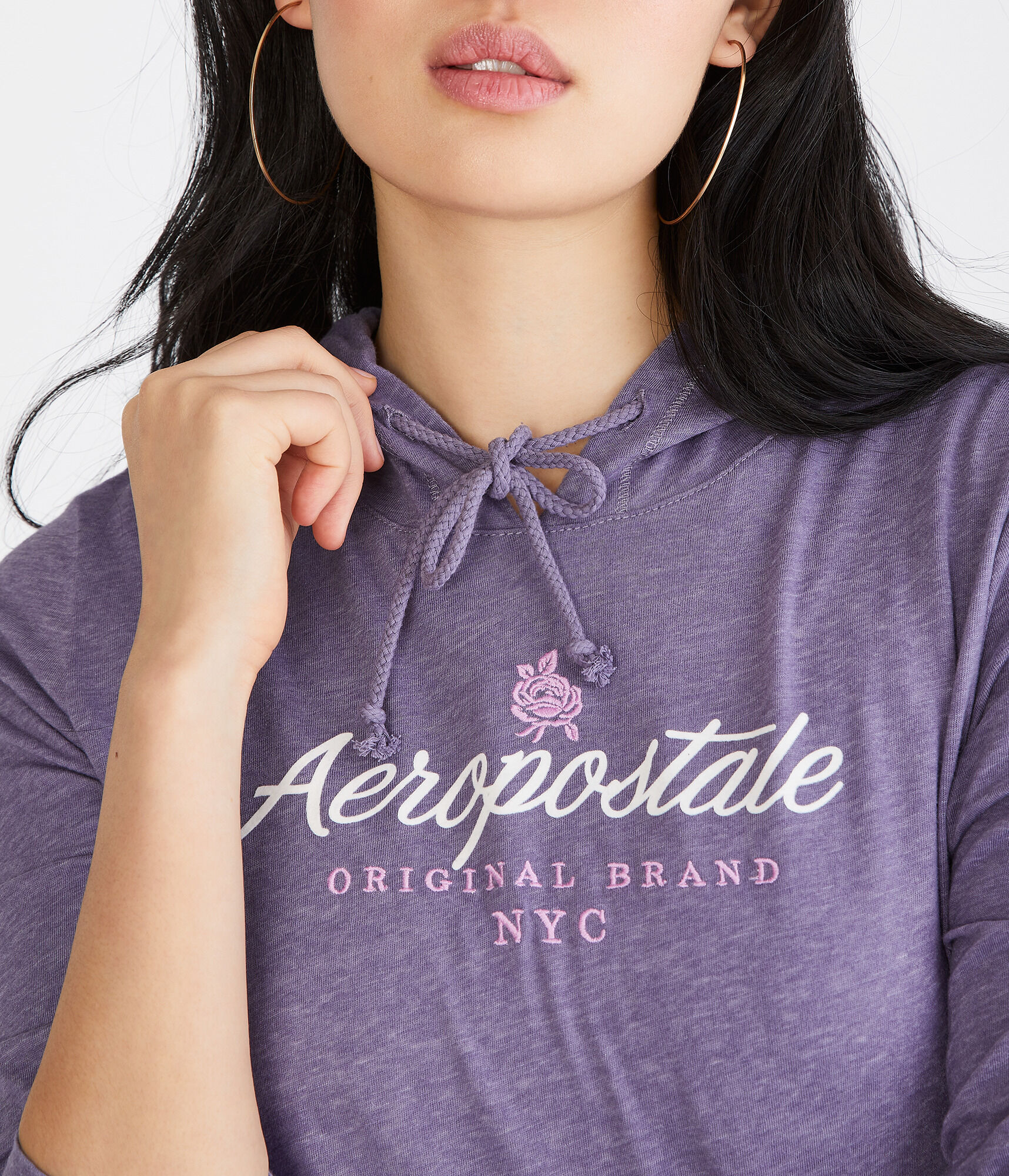 Long Sleeve Aeropostale Original Rose Hooded Graphic Tee