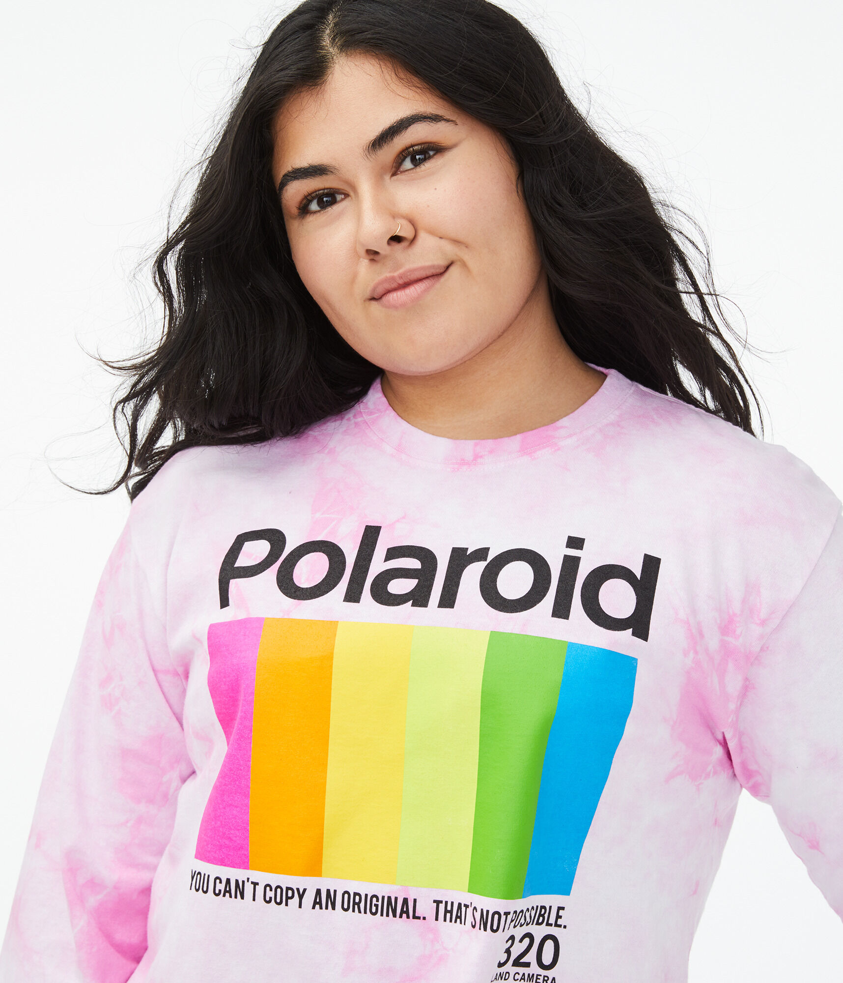 Long Sleeve Polaroid Tie-Dye Cropped Graphic Tee