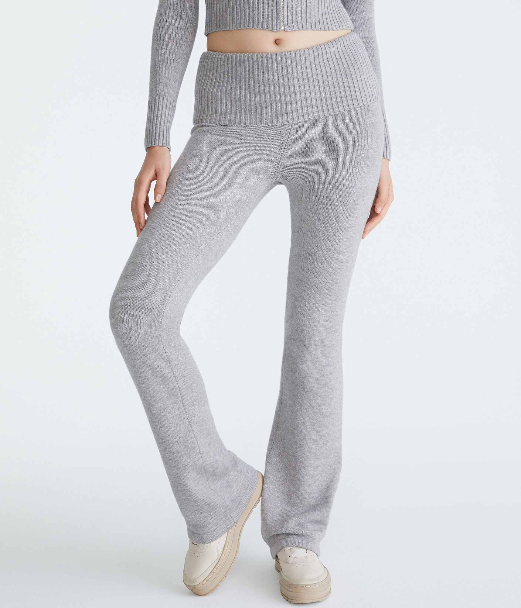 Flare Mid-Rise Fold-Over Sweater Pants