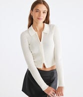 Long Sleeve Cropped Zip Polo Cardigan