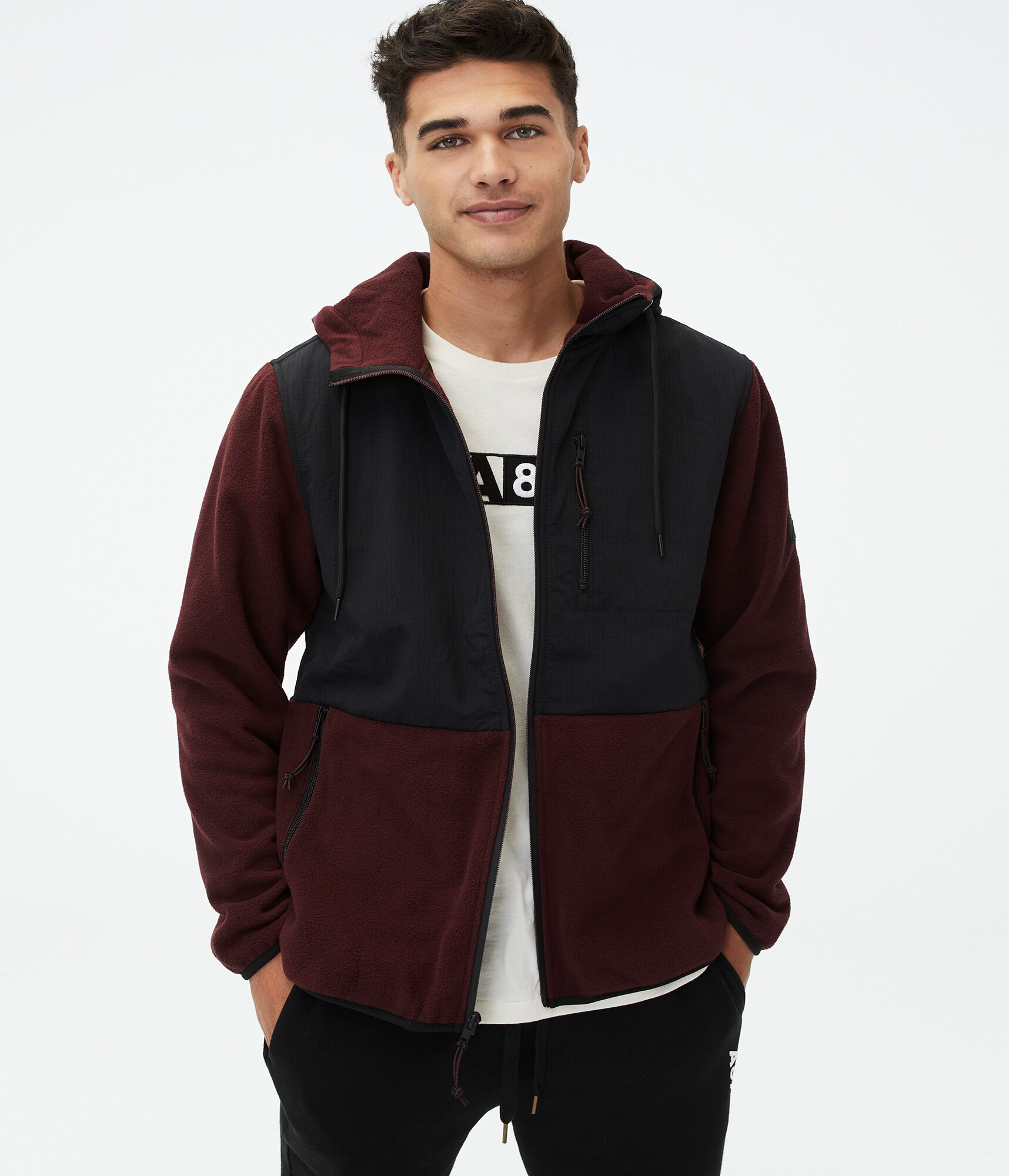 Mixed Media Microfleece Full-Zip Hoodie