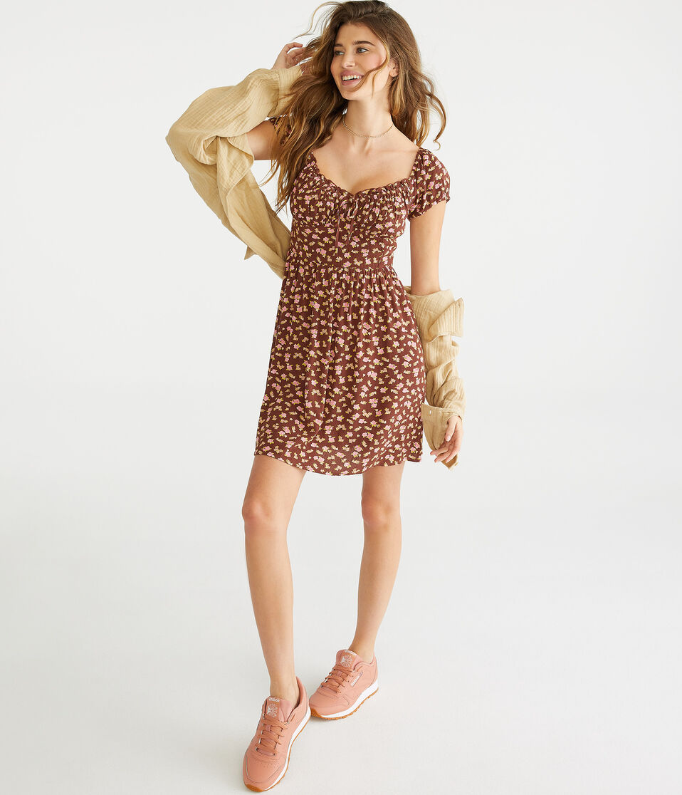 Floral Scoop-Neck Bustier Fit & Flare Dress