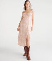 Floral Scoop-Neck Tie-Front Midi Dress