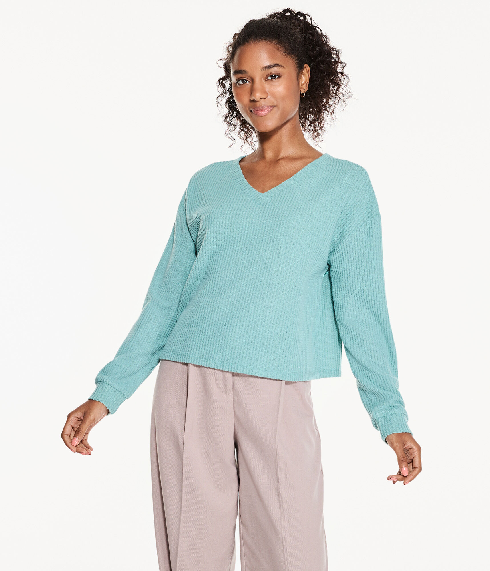 Long Sleeve Wear 2 Ways Cozy Waffle Tee