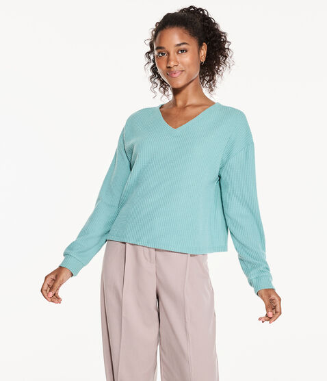 Long Sleeve Wear 2 Ways Cozy Waffle Tee Long Sleeve Wear 2 Ways Cozy Waffle Tee